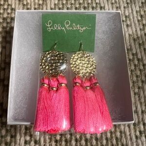 Lilly Pulitzer Hot Pink and Gold Tassel Earrings
